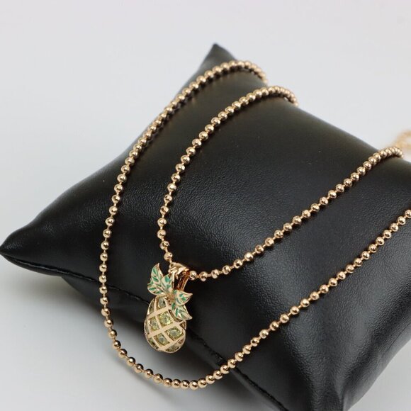 Rose Gold Pineapple Pendant Necklace with Double Bead Chain Design, XPNL0261 - Picture 4 of 13